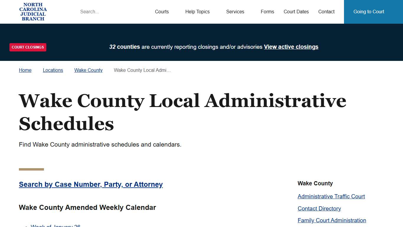 Wake County Local Administrative Schedules North Carolina Judicial Branch
